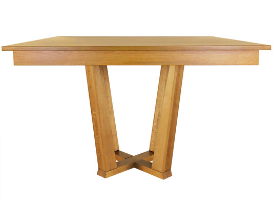 Adam Pedestal Table, built to order with solid wood only, part of our exclusive in-house designs, Made in BC. Shown here in Maple wood and L46 stain
