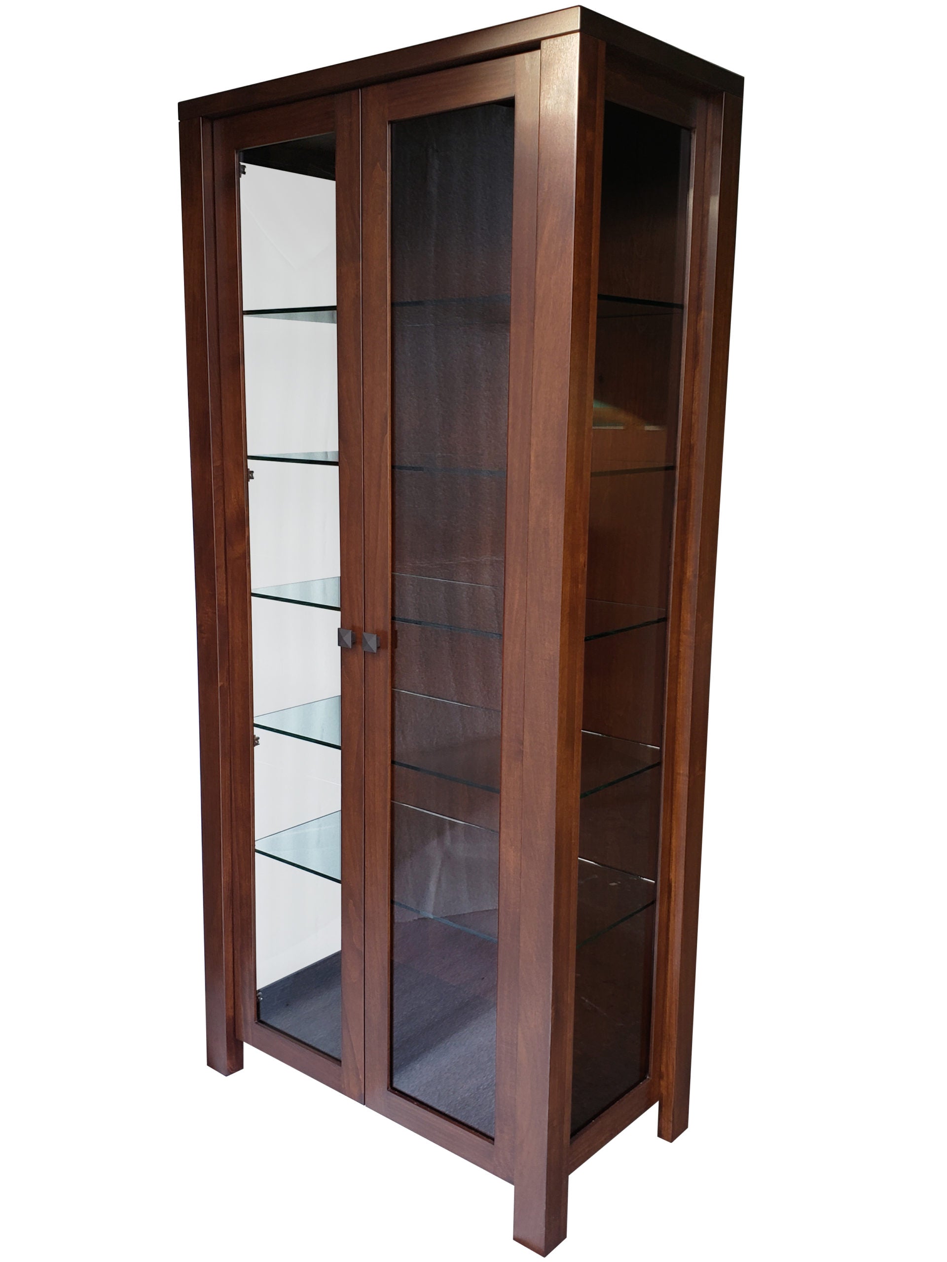 Boxwood Curio, solid wood with glass side panels and shelves, locally built, a customizable  in-house design,