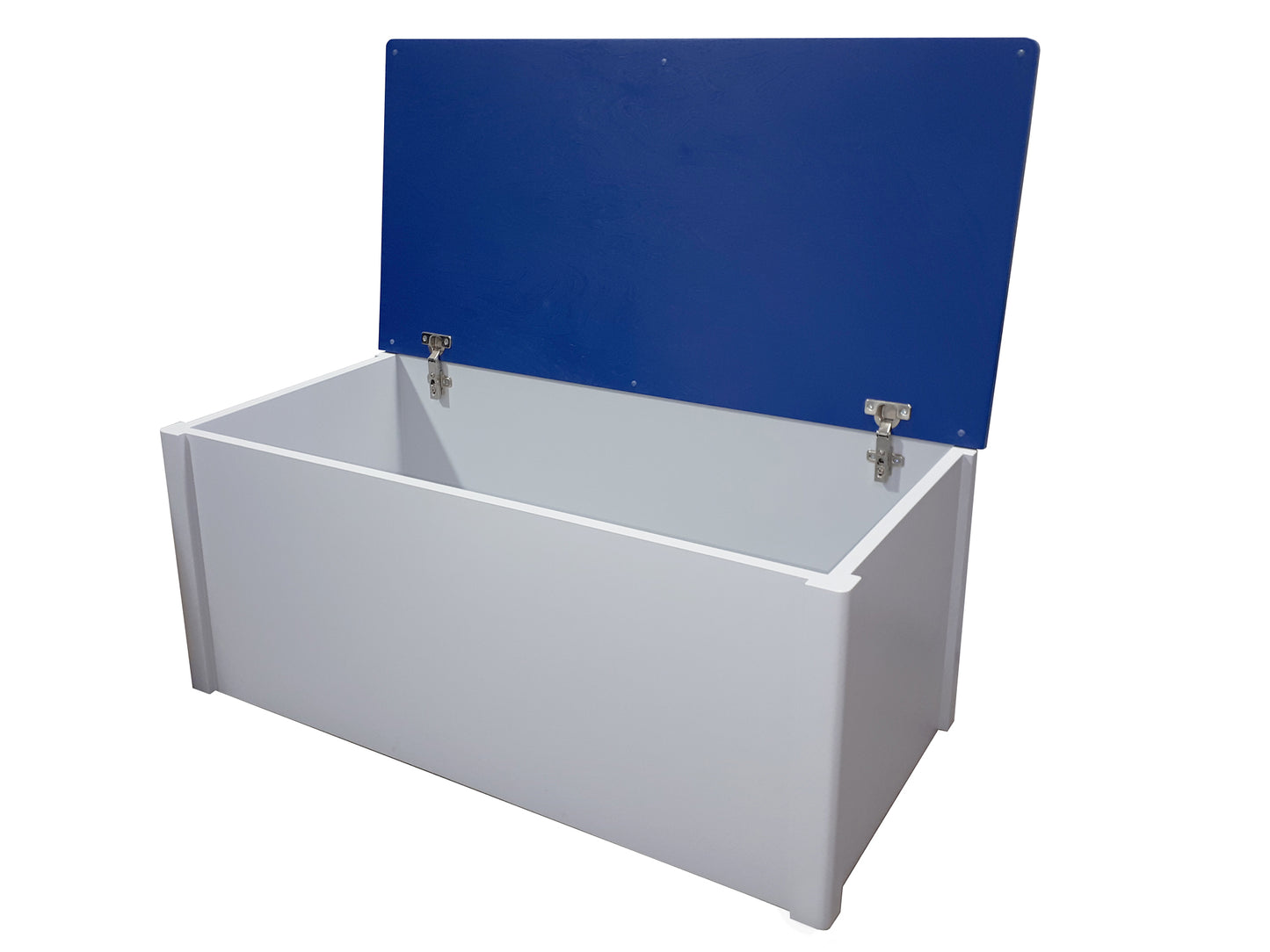Dunbar Blanket Box shown in dove grey and bold blue