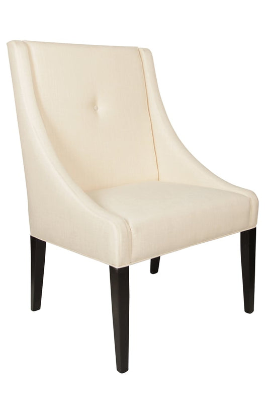 Fairmont Chair Myra Chair is made of solid wood, Canadian made, fully upholstered variety of fabrics, custom built furniture.
