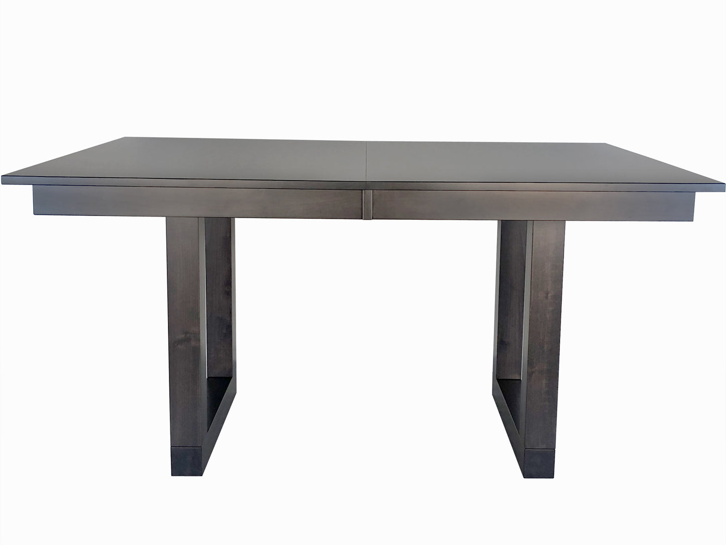 Tangent Trestle Dining Table with self storing leaf, one of our exclusive in-house designs, built in BC using only solid wood, custom sizes available.