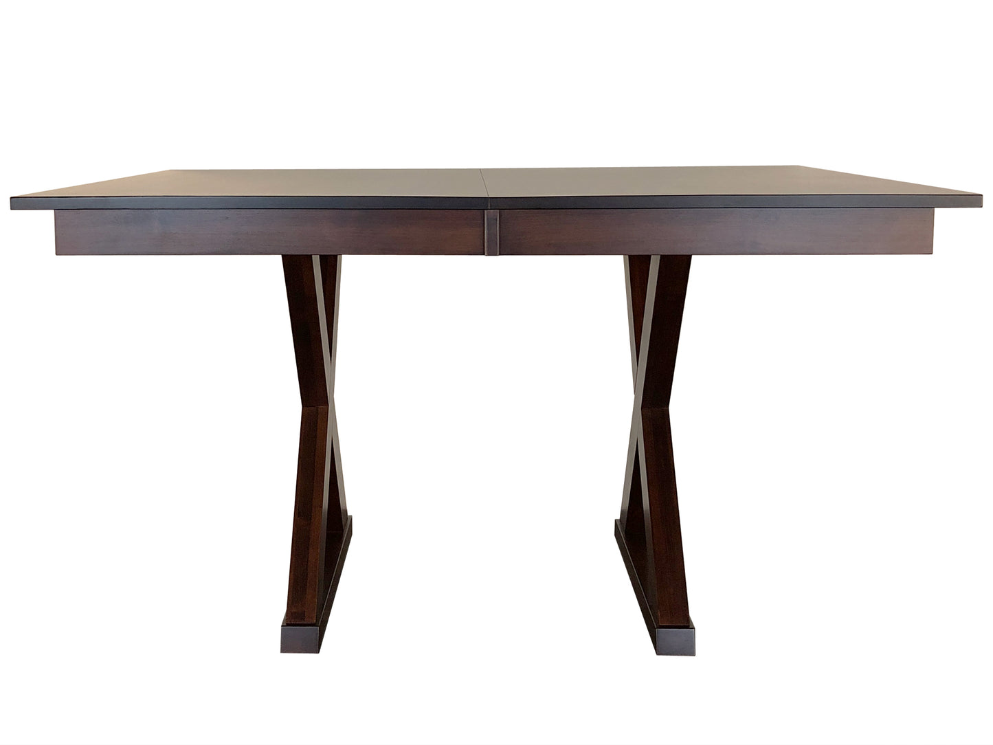 Tangent X-Base Dining Table with self storing leaf, one of our exclusive in-house designs, built in BC using only solid wood, custom sizes available.