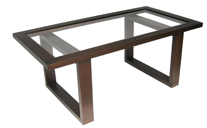 Custom Tangent Coffee Table - Glass insert top, locally built, in-house design, solid wood, custom made to order furniture, Canadian made | Custom Example