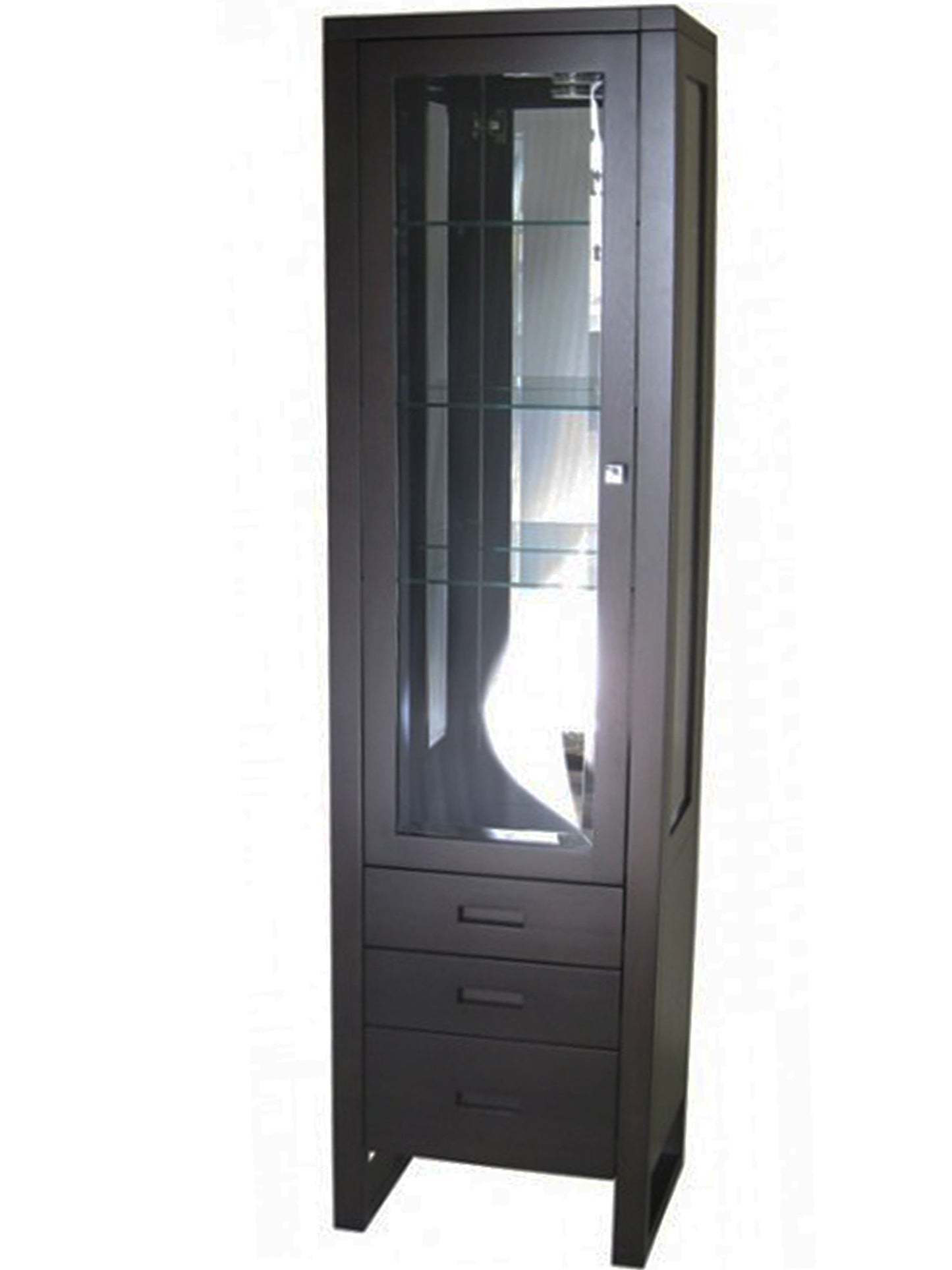The Tangent Curio/Wine Cabinet, part of our in-house design lines, is made to order with solid wood, can readily be custom built and is made here in BC.