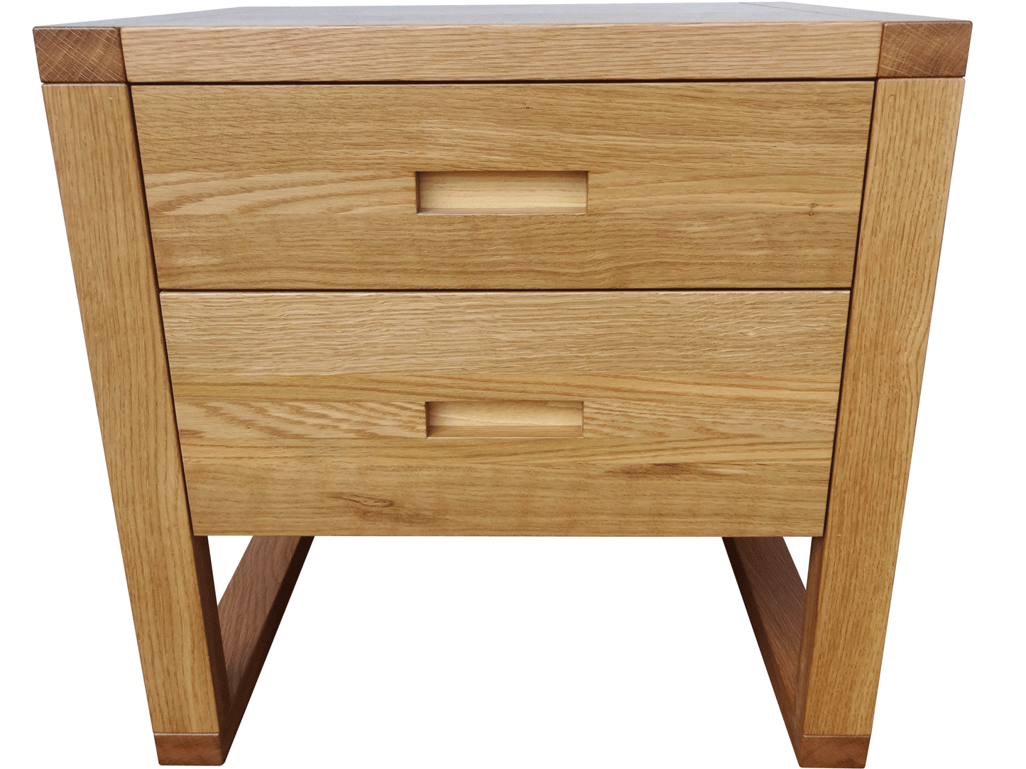 Tangent Two Drawer nightstand in Rift Cut White Oak