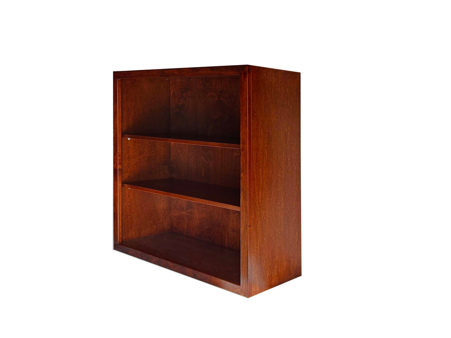 33"w x36"h, custom Coleman bookcase in Mission stain, angle view