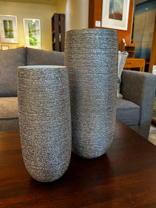 Brava Silver Spun Textured Ceramic Vase