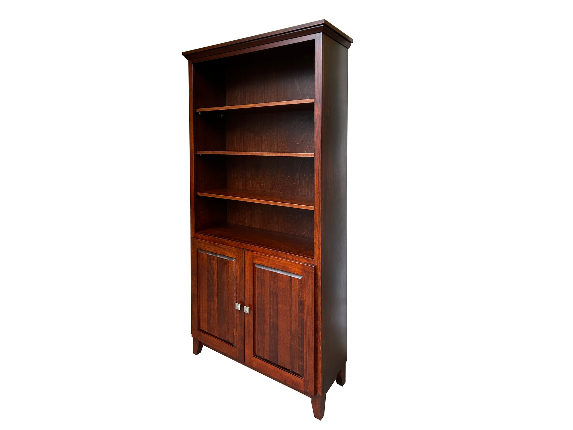 Mission_bookcase 72"h x 36"w x 12"d - Angle view with doors - Maple coco stain 