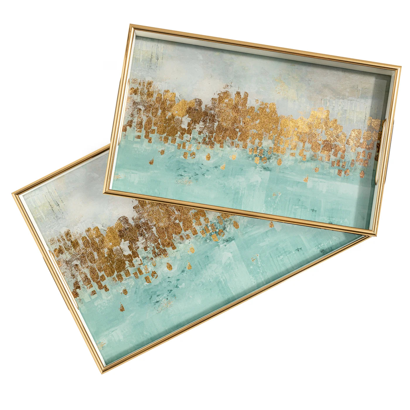 Savoy Gold Trim Two Piece Rectangular Tray Set