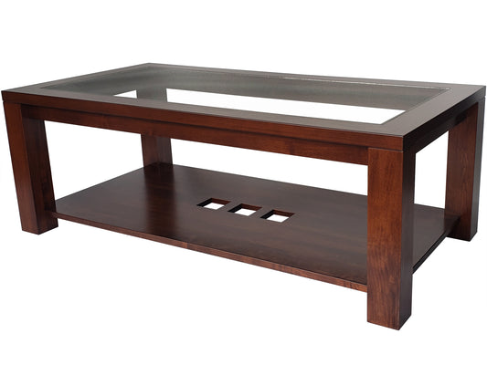Boxwood Coffee Table this solid wood coffee table is given lighter look with glass insert top, Canadian made