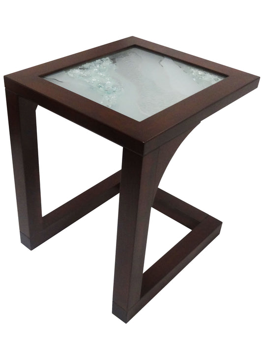 Chelsea End Table, a BC built solid wood frame enhance the G3 art glass insert, available with different colours for frame
