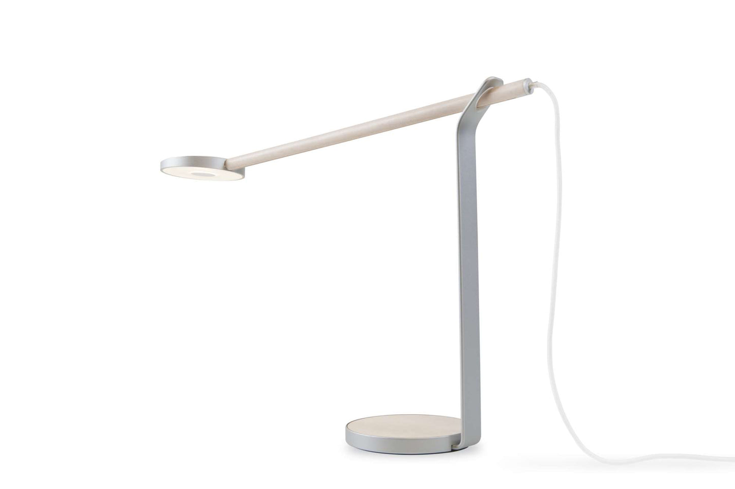 Gravy LED desk light by Kocept - Maple/Silver with a white cord