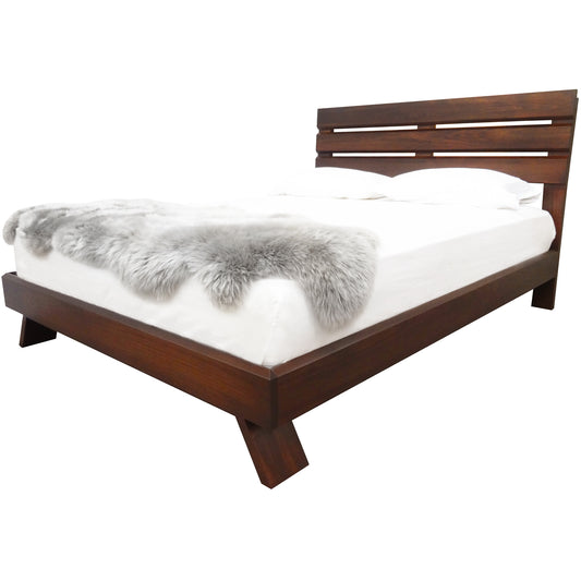 Vancouver Platform bed, shown in Queen size but can be custom sized, modified headboard, built with underbed storage – all solid wood.