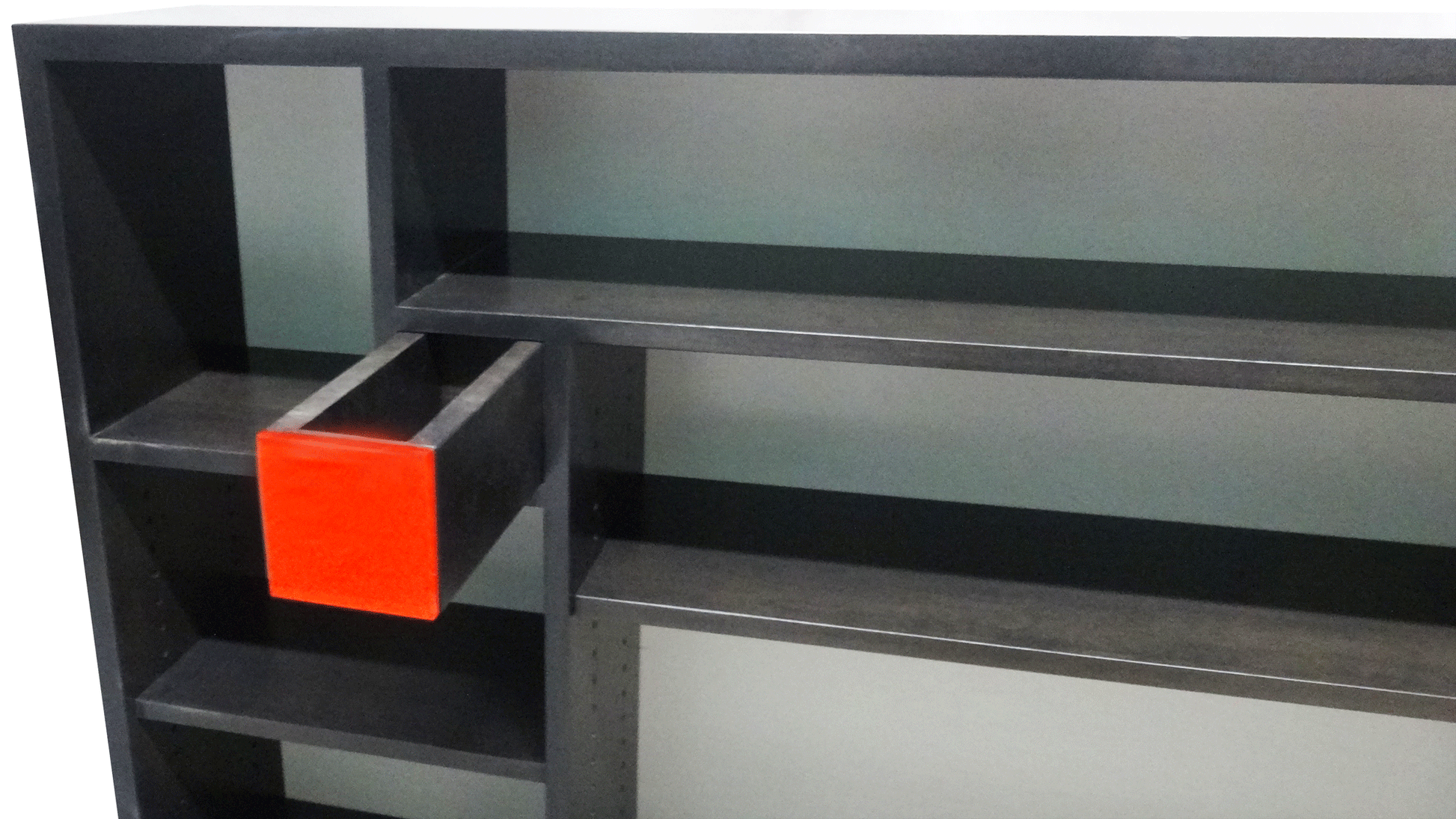 Scottsdale Bookcase - angle view with open pop-out drawer