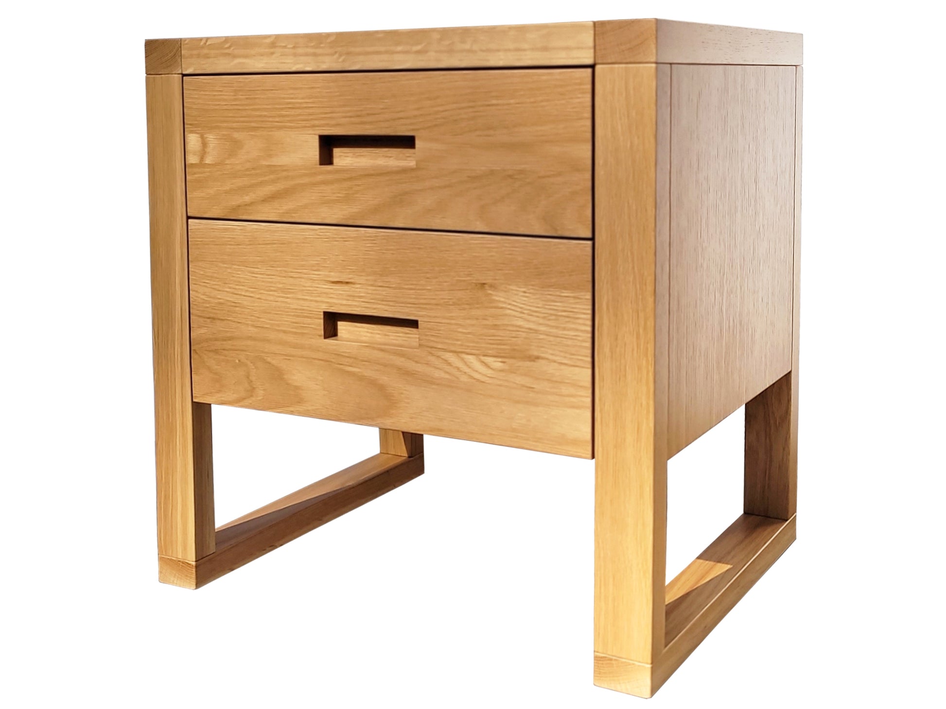Tangent Two Drawer nightstand in Rift Cut White Oak - angle view