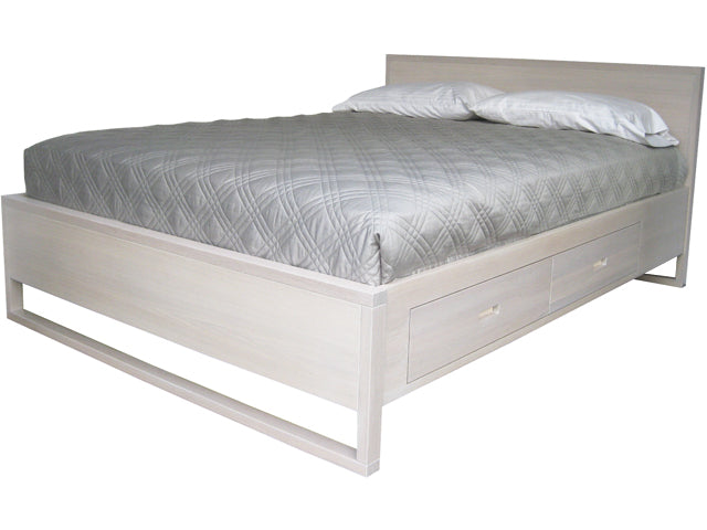 Tangent Storage Bed in Rift Cut White Oak - custom headboard