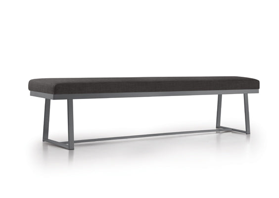 Amalfi bench by Trica, welded steel base, choice of upholstery