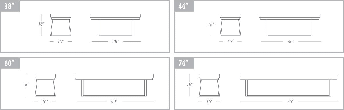 Amalfi bench by Trica, welded steel base, choice of upholstery