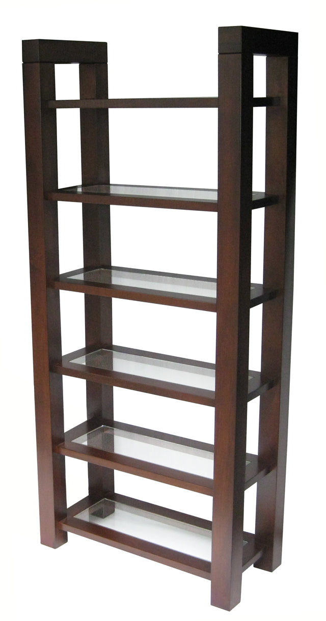 Boxwood Bookcase - tall version with glass insert shelves | Custom Example