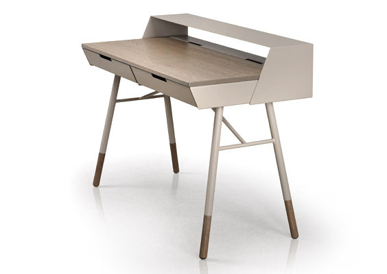 Note Desk by Trica - solid oak top with welded steel frame, Canadian made