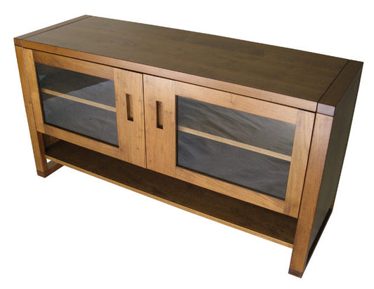 The Tangent Entertainment Unit, part of our built to order in-house design furniture is made from solid wood, often in custom sizes. Made in BC.